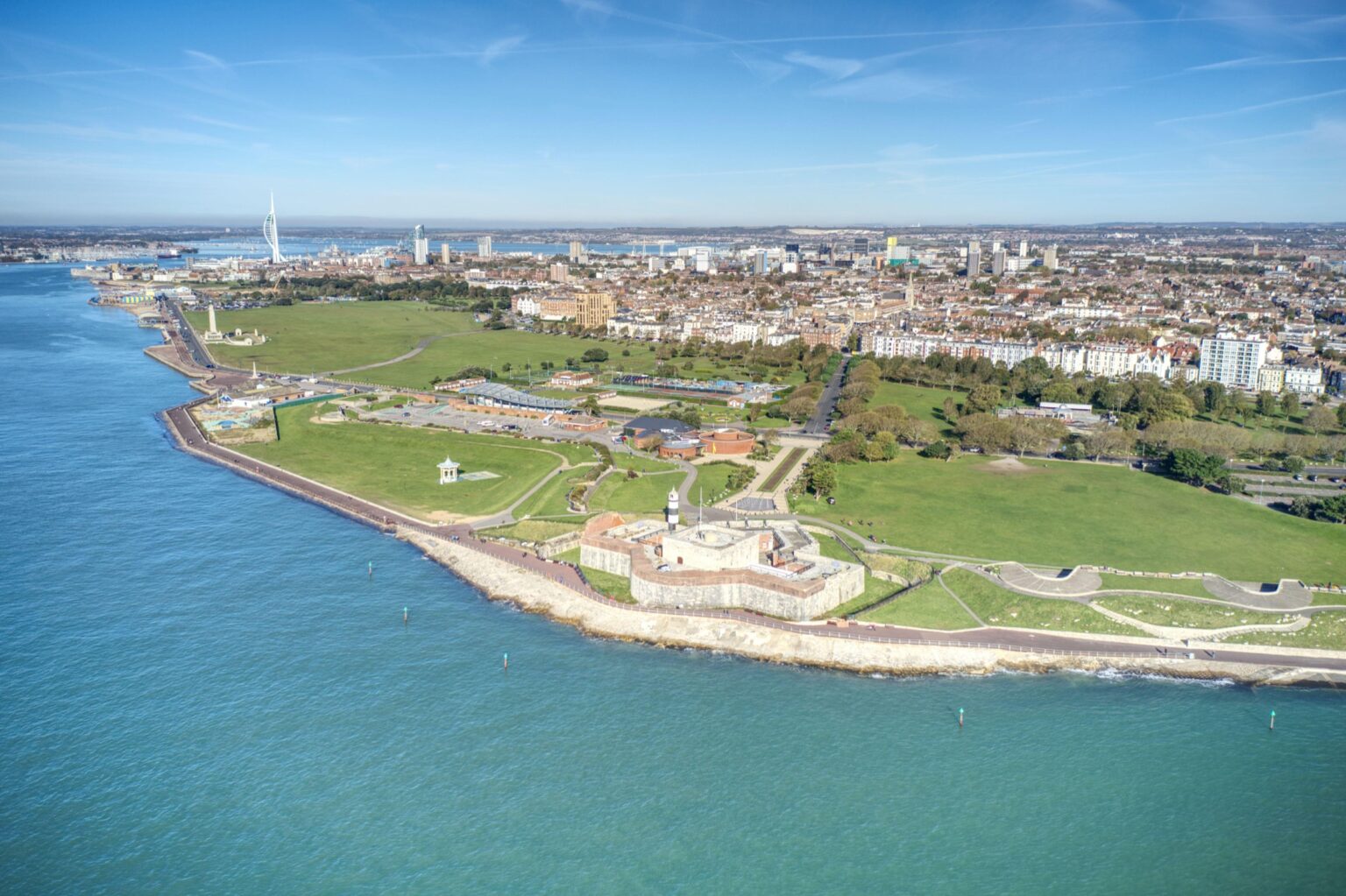 Aerial view of Southsea Common and the coast