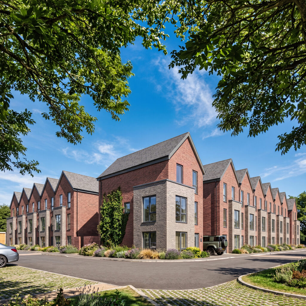 CGI of the brick townhouses at St John’s Square, Southsea